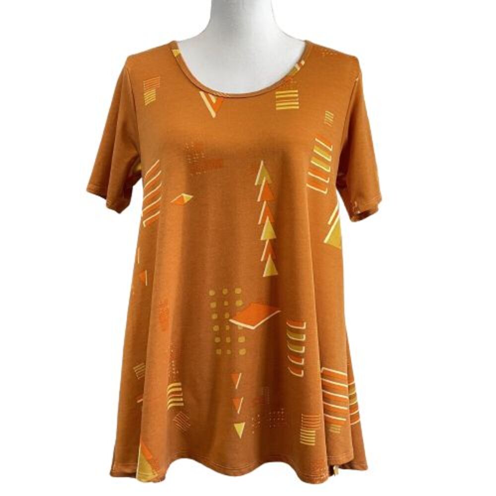 LuLaRoe Perfect Tee Women's Size Small Orange Geometric Print in Gold & Orange